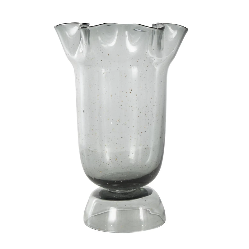 Black Glass Vase Set with Wavy Opening & Gold Speckles