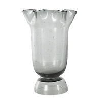 Black Glass Vase Set with Wavy Opening & Gold Speckles