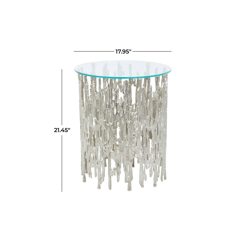 21" Silver Aluminum Accent Table with Glass Tabletop