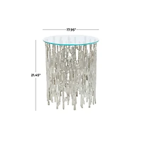 21" Silver Aluminum Accent Table with Glass Tabletop