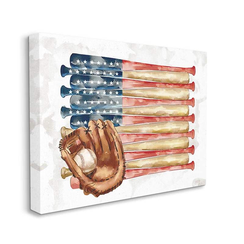 Stupell Industries American Baseball Flag Children's Sports Mitt Canvas Wall Art