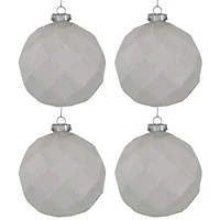 Glittered Christmas Glass Ball Ornaments - 3.75" (95mm) - White - 4ct