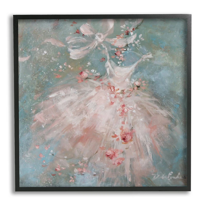 Stupell Industries Abstract Pink Country Dress Dancing Farmhouse Florals Framed Wall Art