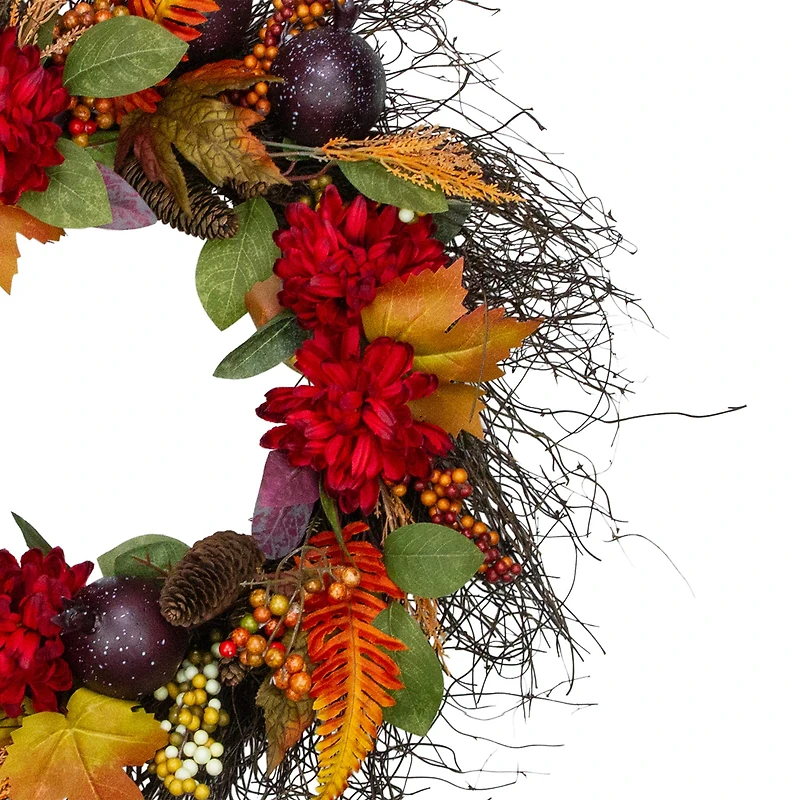 28" Mums & Pomegranates Fall Harvest Floral Wreath