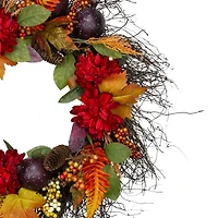 28" Mums & Pomegranates Fall Harvest Floral Wreath