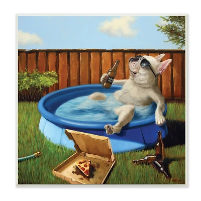 Stupell Industries French Bulldog Drinking Summer Pool Pet Humor, 12" x 12"