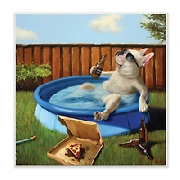 Stupell Industries French Bulldog Drinking Summer Pool Pet Humor, 12" x 12"