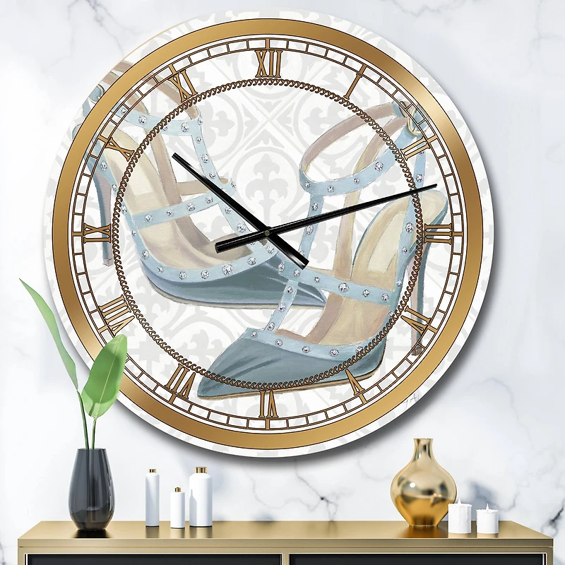 Designart 'Glam Cosmetics Blue Shoes Glam Wall Clock