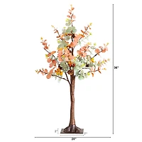 3ft. Pre-Lit Autumn Eucalyptus Artificial Fall Tree with Pinecones, Berries and 36 Warm White LED Lights