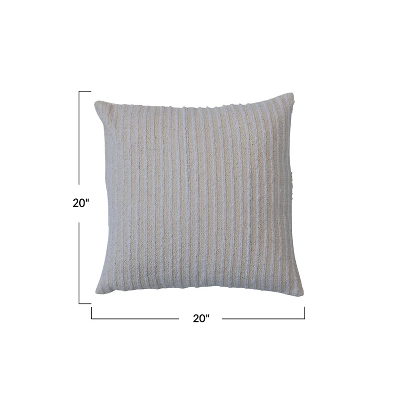 Hello Honey® 20" Beige & White Stripes with Gold Thread Cotton & Acrylic Pillow