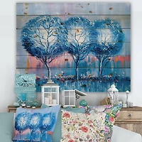 Designart - Colourful Trees Impressionist Landscape III - Modern Print on Natural Pine Wood