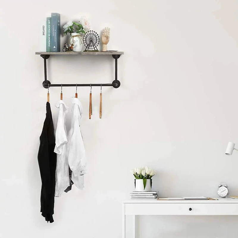 NEX™ Gray Wall Mounted Industrial Rustic Wood & Metal Coat Rack