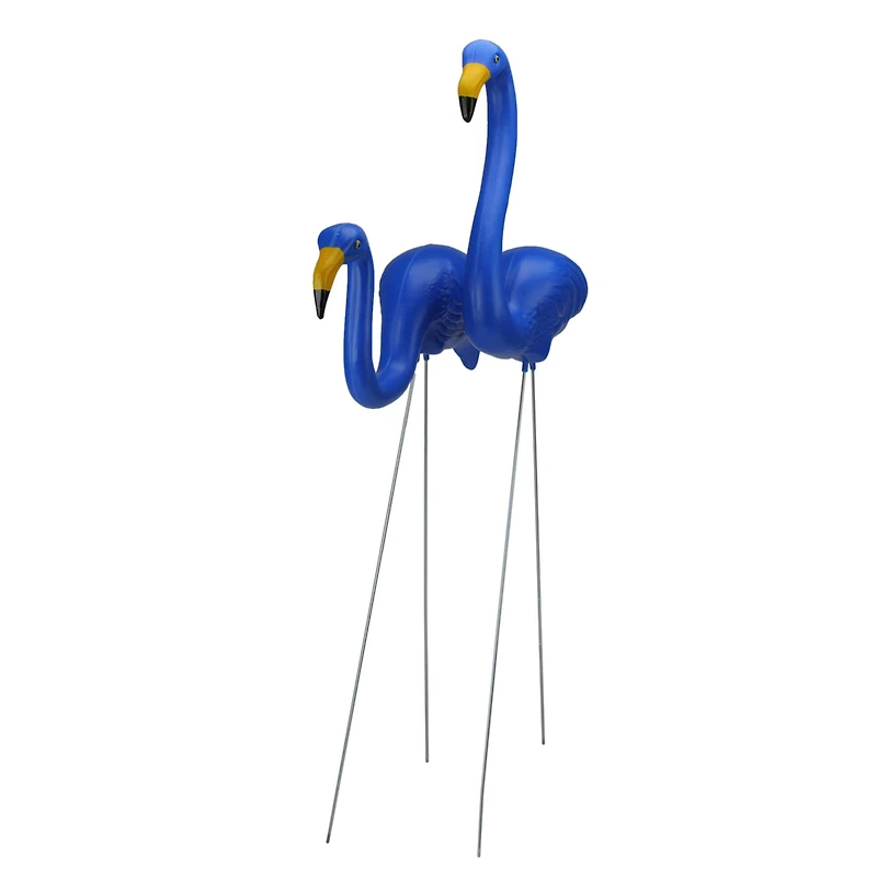 33" Blue Tropical Flamingo Outdoor Lawn Stakes Set