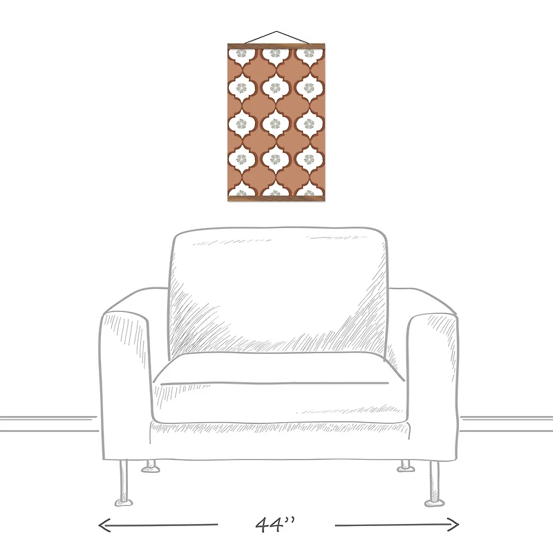 Floral Tile 12" x 18" Teak Hanging Canvas