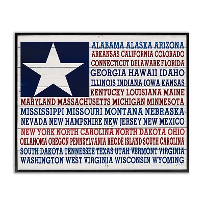 Stupell Industries U.S.A. Star Patriot Flag Listed State Typography Sign Framed Giclee Art