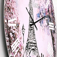 Designart 'Eiffel With Pink Flowers French Country Wall Clock