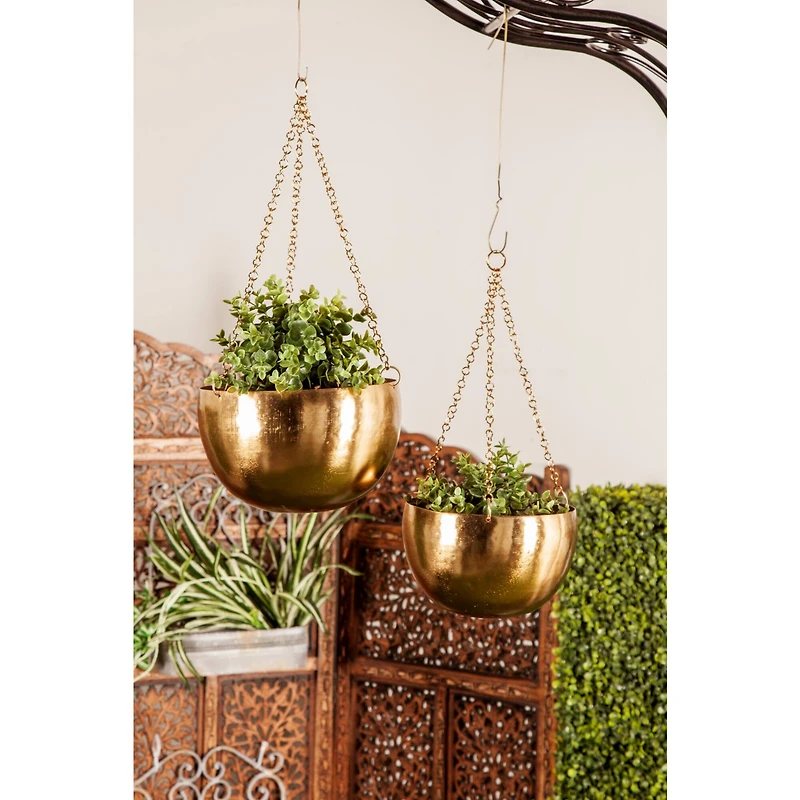 Gold Metal Glam Hanging Planter Set