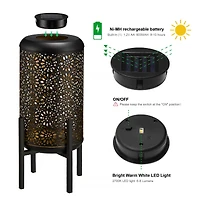 Glitzhome® 14.25" Metal Cutout Flower Pattern Solar Powered LED Outdoor Lantern