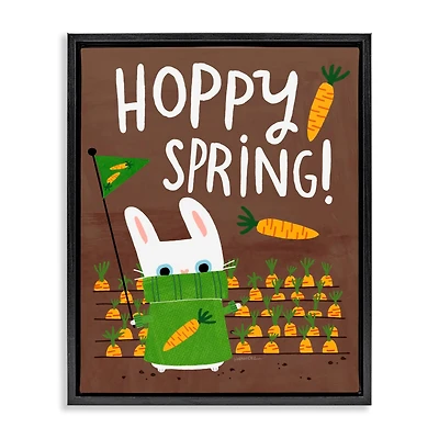 Stupell Industries Happy Spring Bunny & Carrots Floater Framed Art