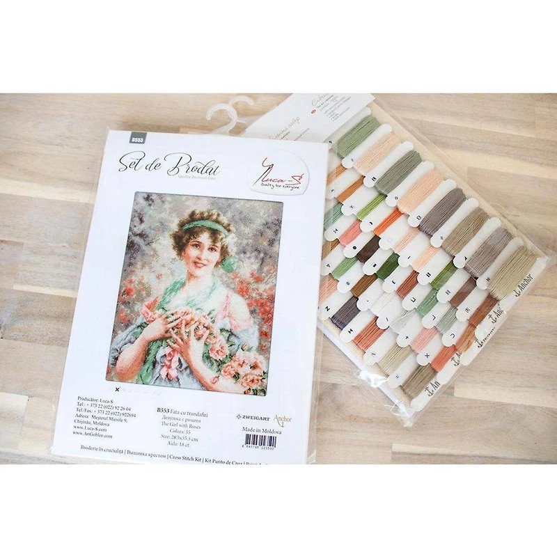 Luca-s The Girl With Roses Counted Cross Stitch Kit