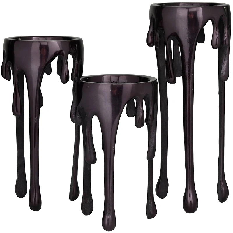 CosmoLiving by Cosmopolitan Black Aluminum Pillar Candle Holder with Dripping Melting Designed Legs Set