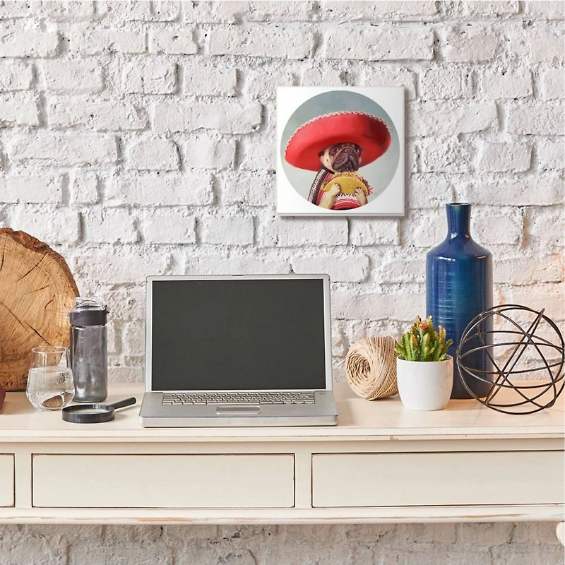 Stupell Industries Pug in Sombrero with Taco Wooden Wall Plaque