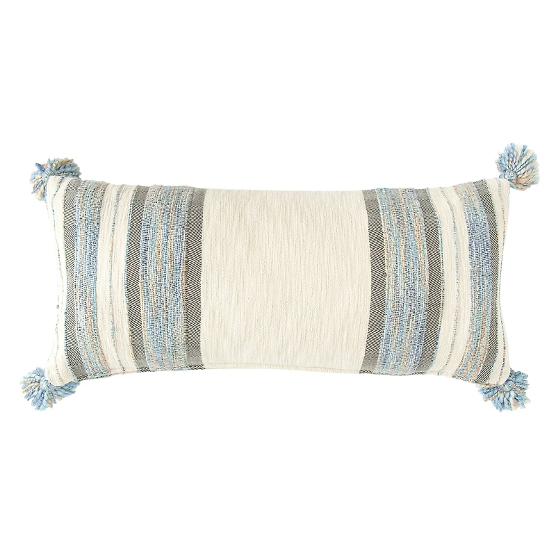 Hello Honey® Blue, Gray & Cream Striped Lumbar Pillow with Tassels