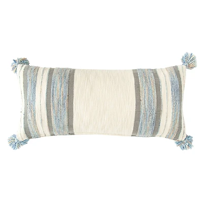 Hello Honey® Blue, Gray & Cream Striped Lumbar Pillow with Tassels
