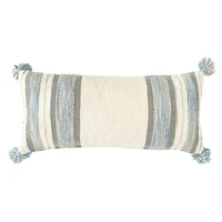 Hello Honey® Blue, Gray & Cream Striped Lumbar Pillow with Tassels