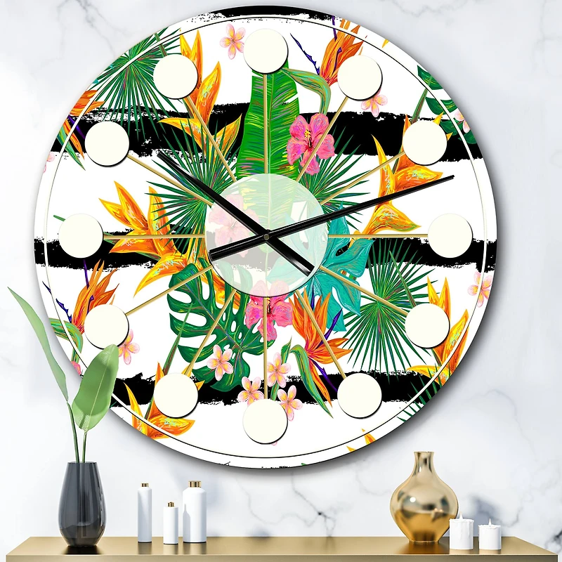 Designart 'Retro Tropical Leaves Ii Mid-Century Modern Wall Clock