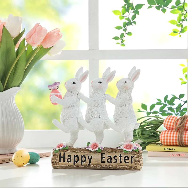 Glitzhome® 9.25" Easter Triple Bunny Table Décor