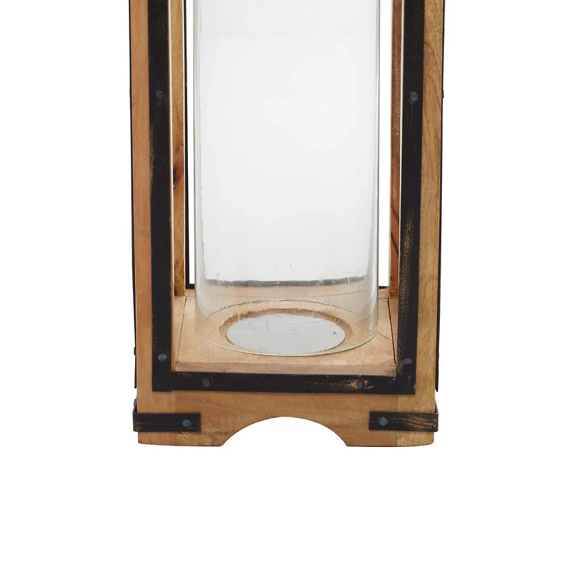 Brown Mango Wood Traditional Candle Holder Lantern, 31" x 8" x 8"