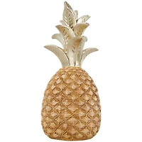 13" Gold Textured Pineapple Fruit Sculpture with Carved Top