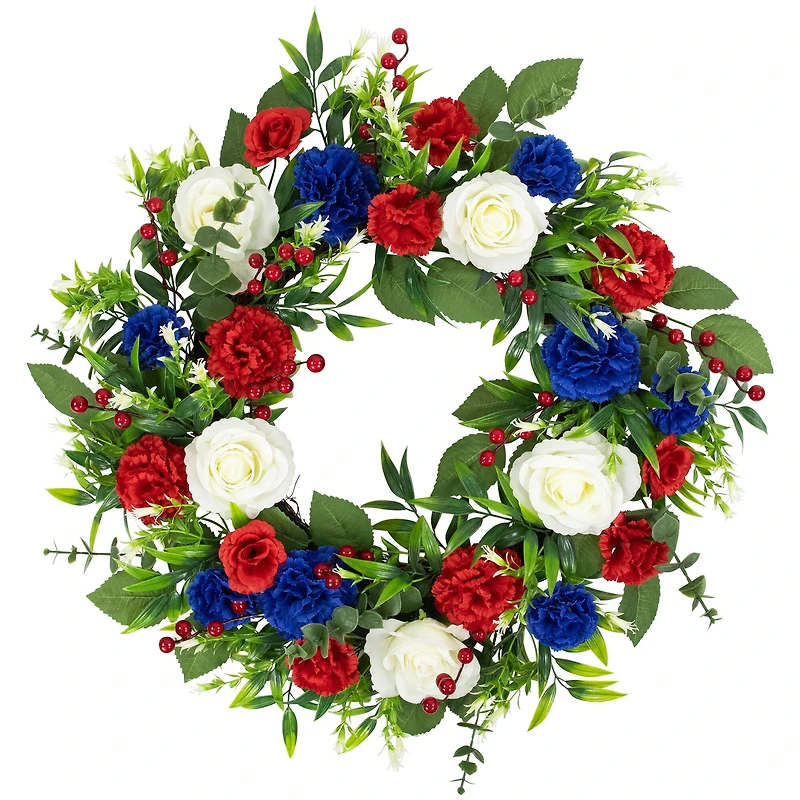 24" Carnation & Rose Artificial Americana Wreath