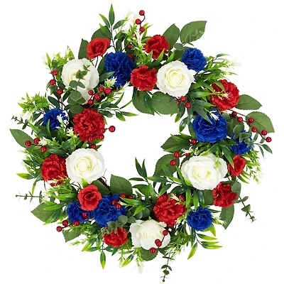 24" Carnation & Rose Artificial Americana Wreath