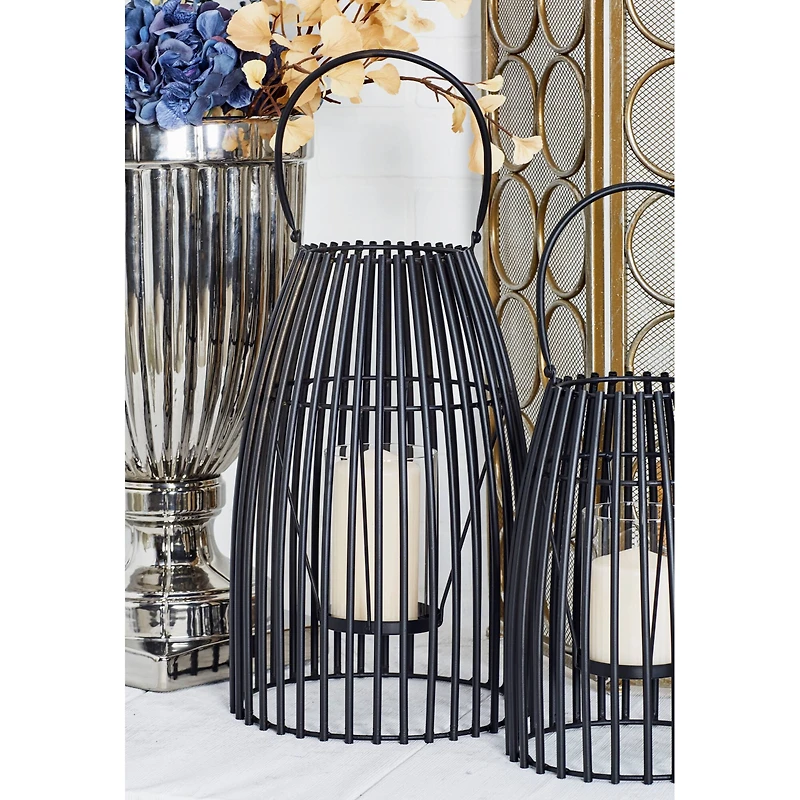 16" Black Iron Contemporary Candle Holder Lantern