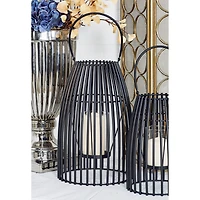 16" Black Iron Contemporary Candle Holder Lantern
