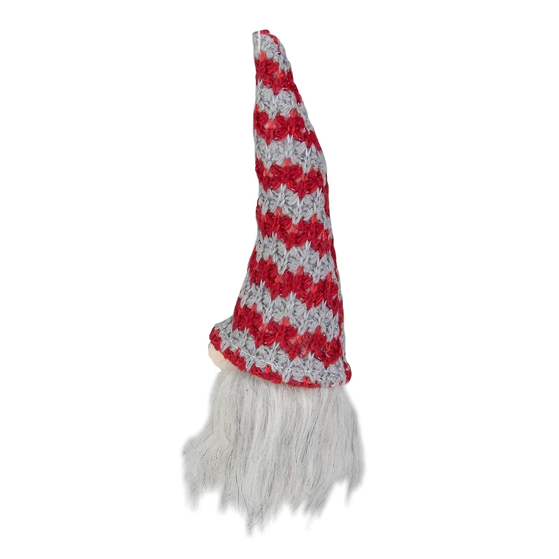 8" Red & Gray Knit Gnome Head LED Ornament