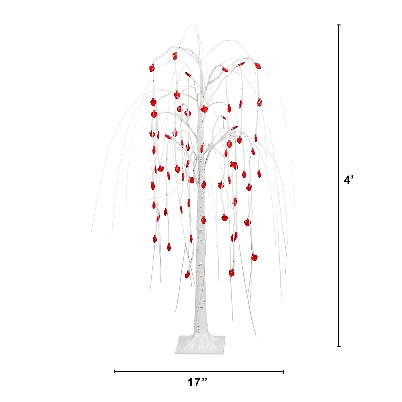 4ft. Pre-Lit Artificial Valentine's Day Willow Tree with 48 Heart Shaped LED Lights
