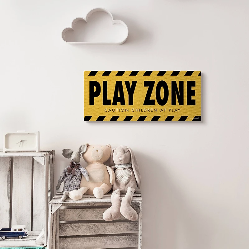 Stupell Industries Play Zone Caution Children Construction Sign Yellow Black Canvas Wall Art
