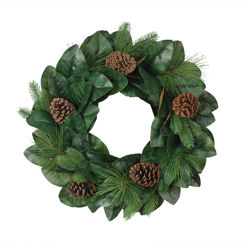 24" Magnolia Leaves & Pinecones Wreath