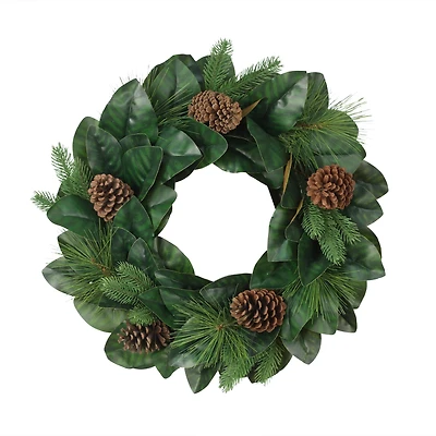 24" Magnolia Leaves & Pinecones Wreath