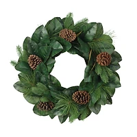 24" Magnolia Leaves & Pinecones Wreath