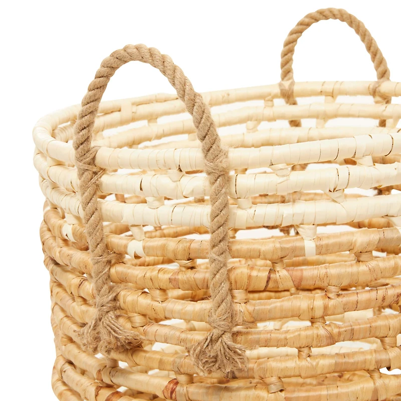 Round Beige Contemporary Sea Grass Storage Basket Set