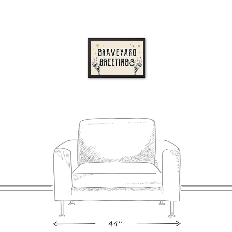 Graveyard Greetings Black Framed Canvas Wall Art