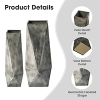 Glitzhome® Geometric Antique Silver Metal Floor Vases Set