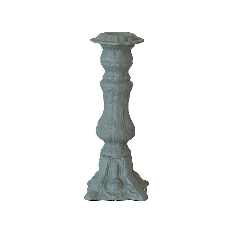 Hello Honey® 8" Green Embossed Cast Aluminum Taper Candleholder