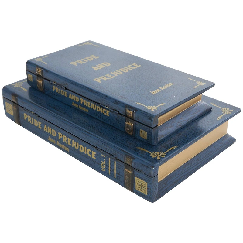 Blue Wooden Pride and Prejudice Storage Faux Book Box, 2ct.