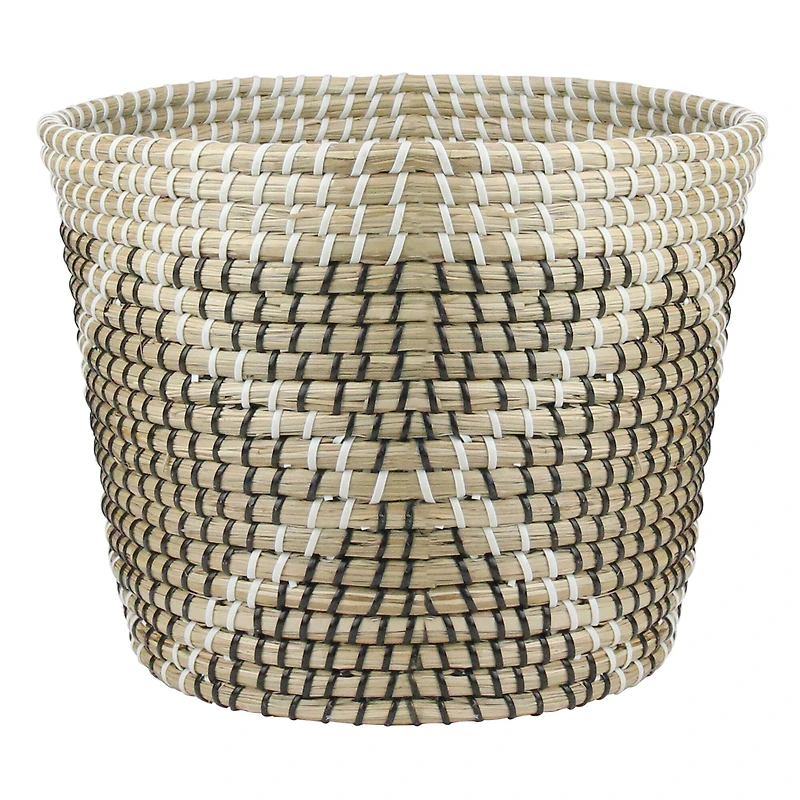 11.5" Beige Seagrass Woven Basket with Black & White Accents