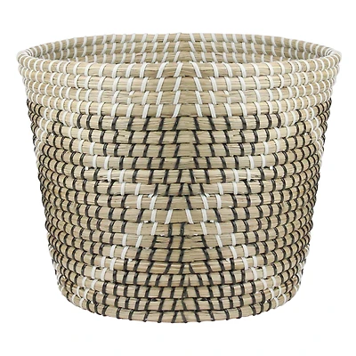 11.5" Beige Seagrass Woven Basket with Black & White Accents